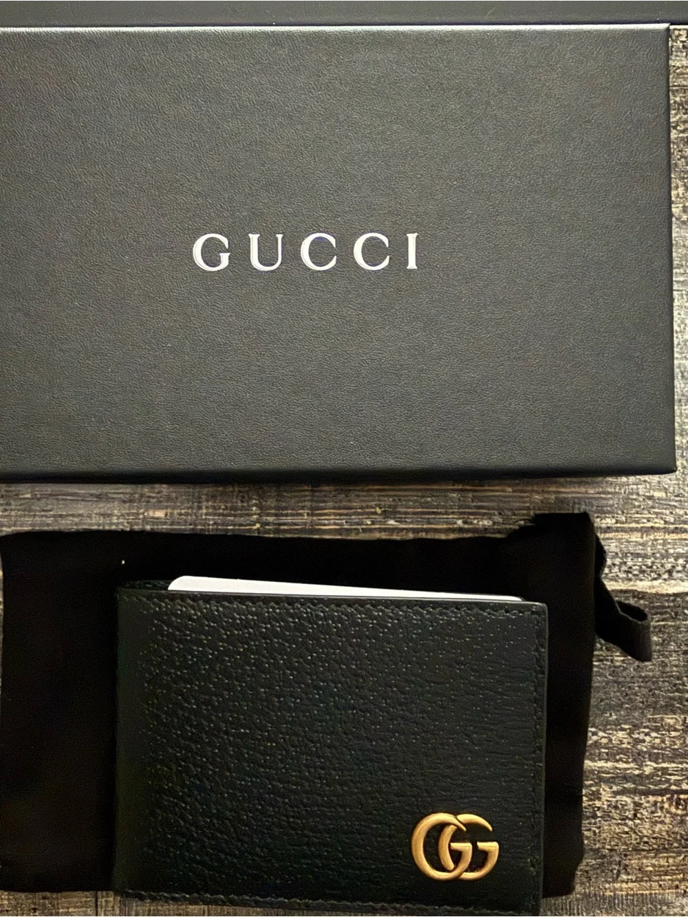 Gucci Black Leather Card Holder with Gold Double G